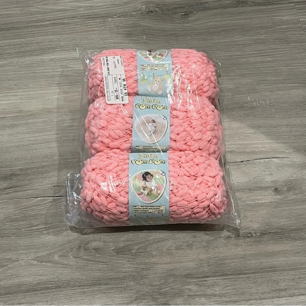 NWT Set of 3 Skeins Bernat Baby Pom Pom Yarn (3.5 oz ea) Candy Floss Pink #6